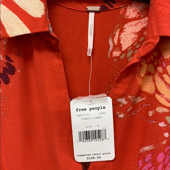 NWT Free People Top. Sz M. Tomato Combo - Picture 4 of 4